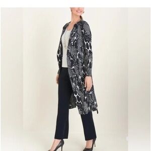 Chico's Travelers Pleated Printed Navy White Duster Jacket Size 16/18